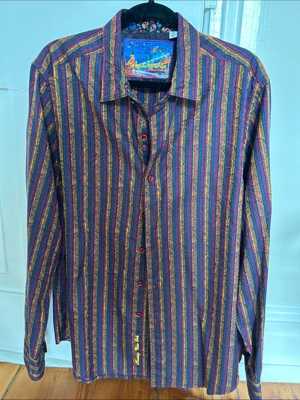 Robert Graham Men's Long-Sleeve Striped Button-Up Shirt in Burgundy & Navy